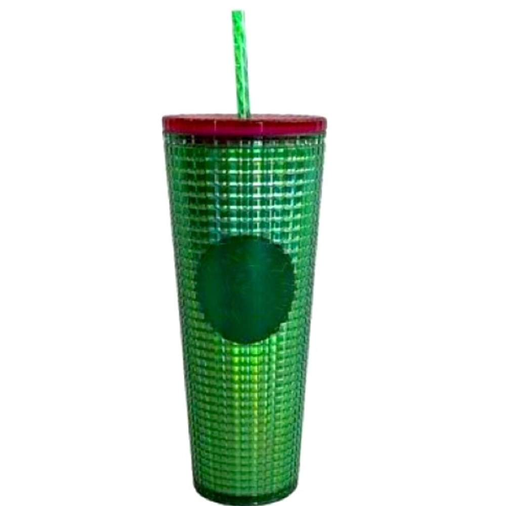 Starbucks Spring 2023 Watermelon Grid Green Pink Lid 24oz Cold Cup Tumbler NWT - Picture 1 of 6
